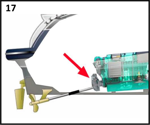 Schema motore entrobordo con freccia che indica l'invertitore/riduttore nella trasmissione