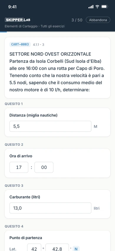 Elementi di Carteggio nell'app The Skipper Lab