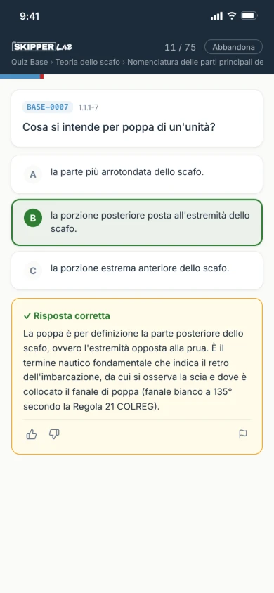 Quiz Base nell'app The Skipper Lab