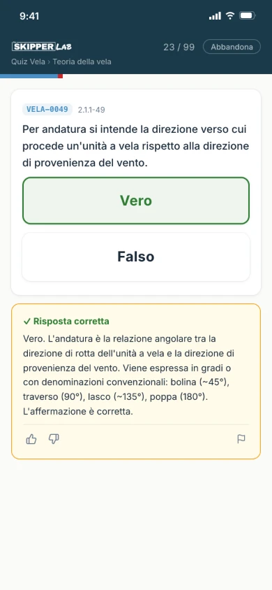 Quiz Vela nell'app The Skipper Lab